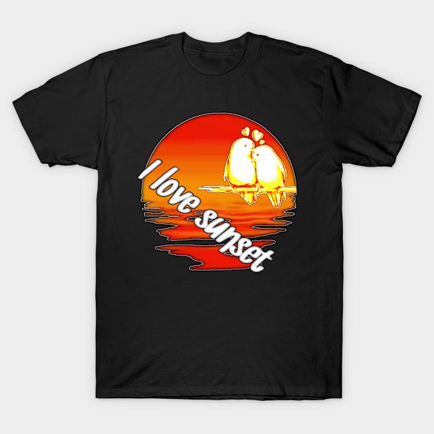 Birdies, romance and beautiful sunset T-Shirt by Mima_SY